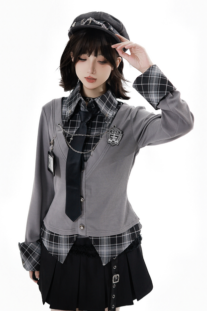 College Roll Up Shirt + Skirt + Tie