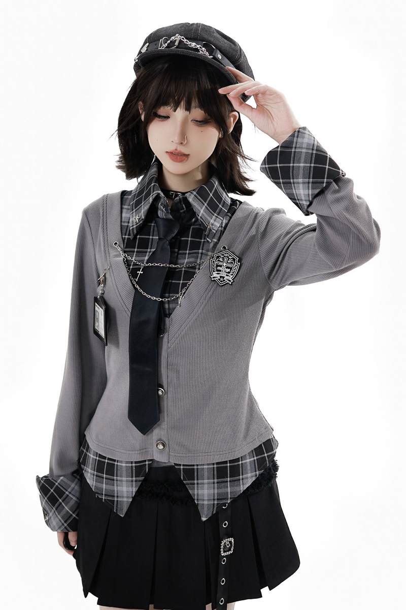 College Roll Up Shirt + Skirt + Tie