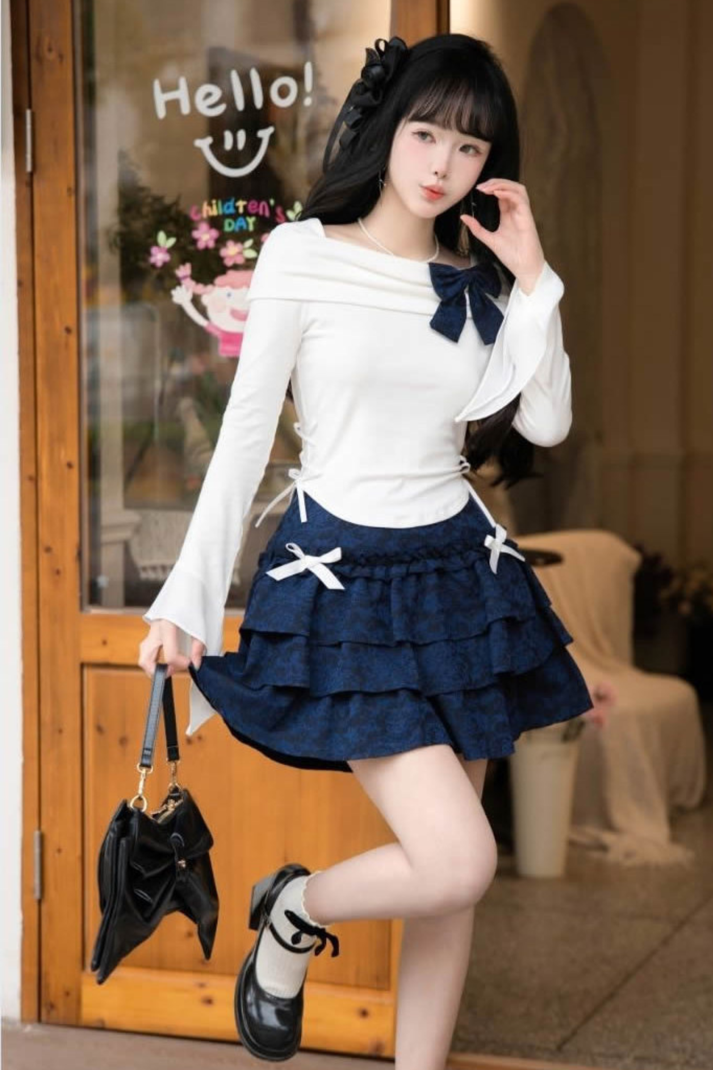 Off-the-shoulder Top + Ribbon Skirt