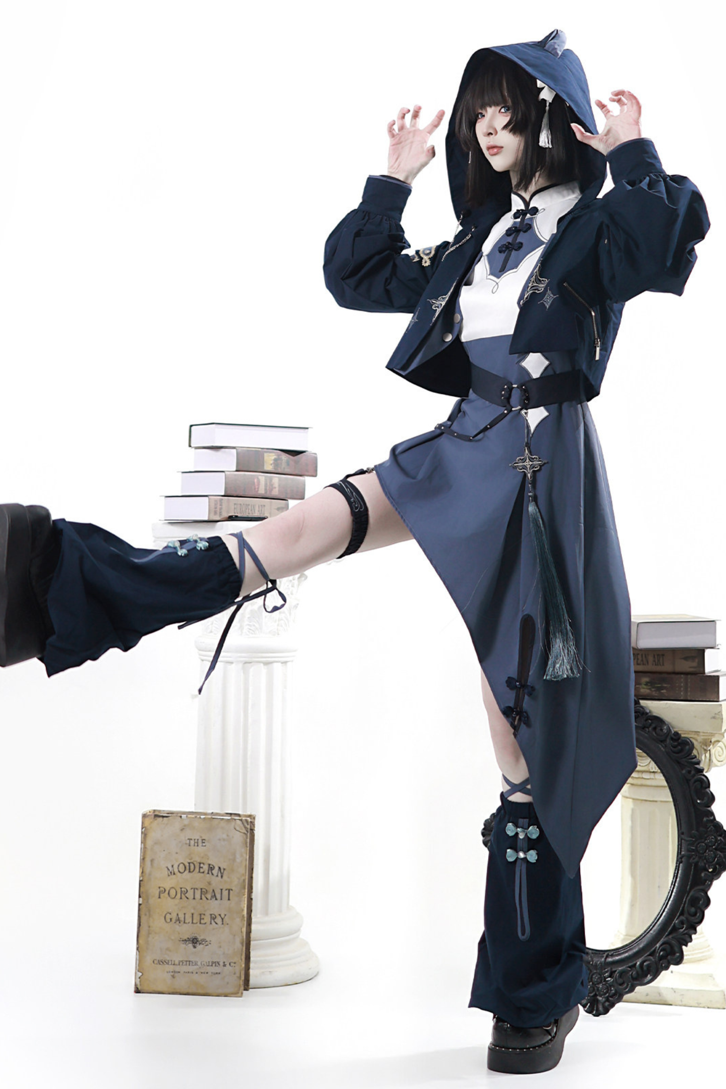 Subculture Cat Ear Hooded Jacket + Asymmetrical Dress + Leg Warmers + Ring