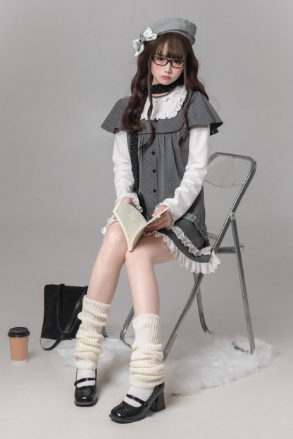 Gray Polka Dot Doll Dress + Beret