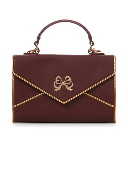 Ribbon Motif Gold Quilted Flap Bag