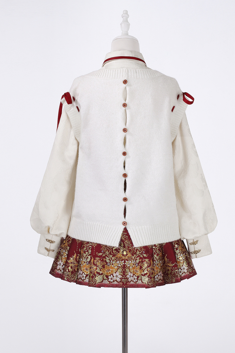 China Snow Knit Vest + Shirt + Skirt