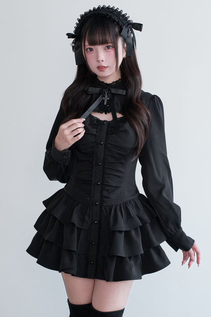 Little Goth Lace Ribbon Dress + Shorts