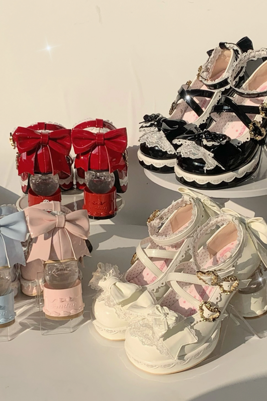 Ribbon Lace Lolita Crystal Heels