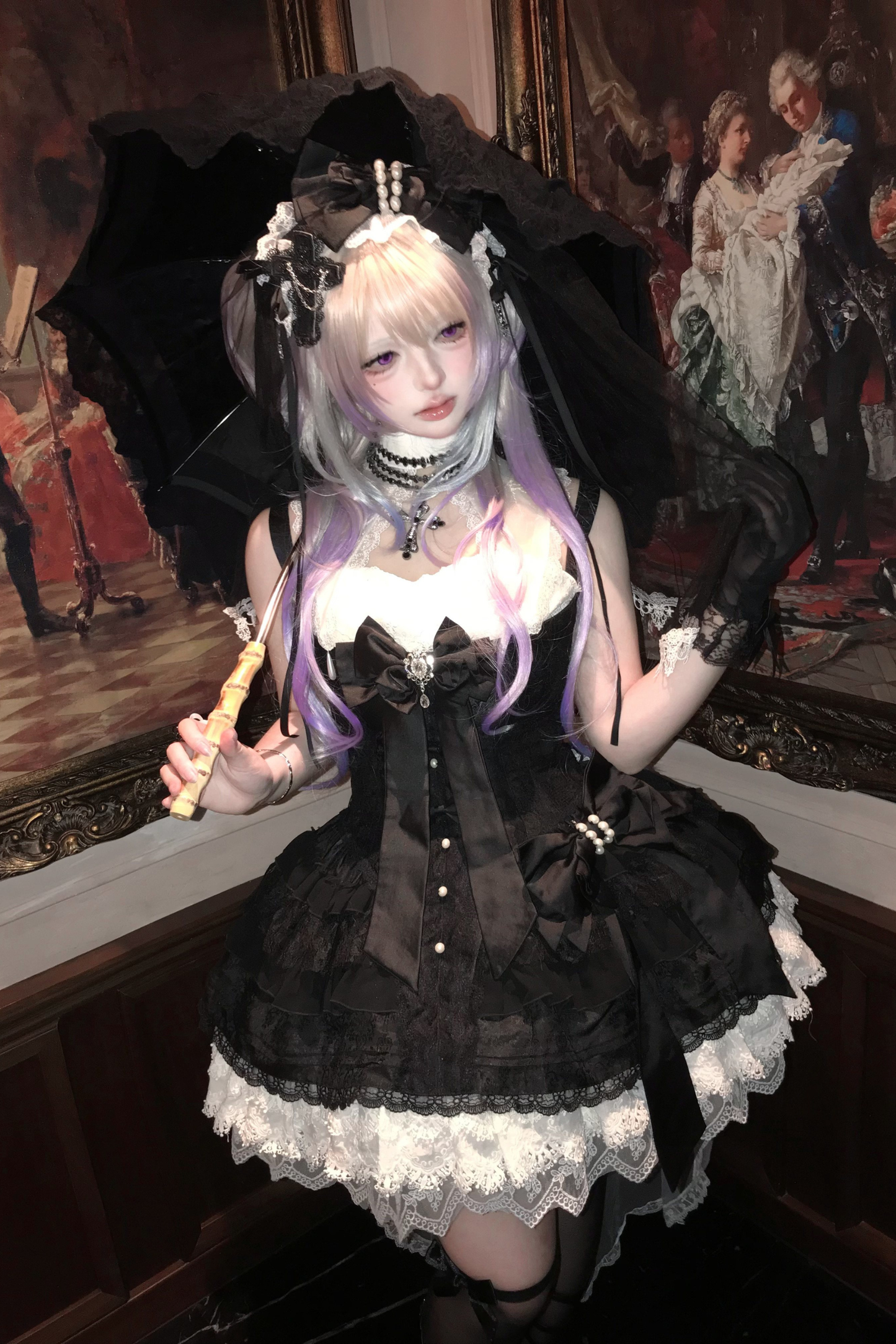 Dark Paradise Jsk + Detachable Collar + Waist Ribbon + Back Ribbon + Tail Veil
