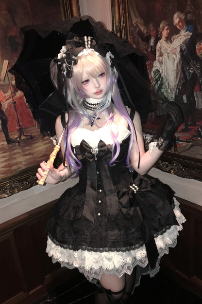 Dark Paradise Jsk + Detachable Collar + Waist Ribbon + Back Ribbon + Tail Veil