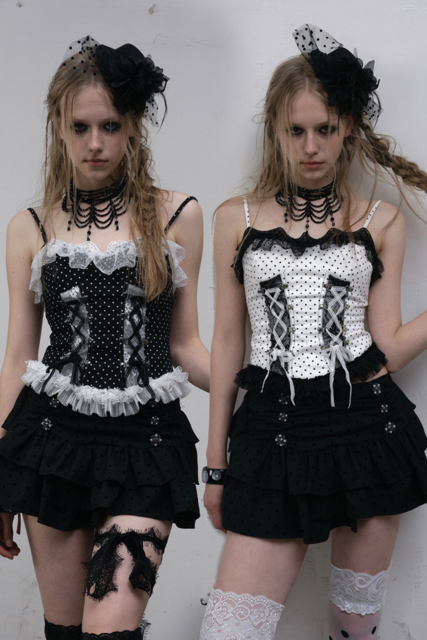 Dark Punk Polka Dot Lace Up Camisole