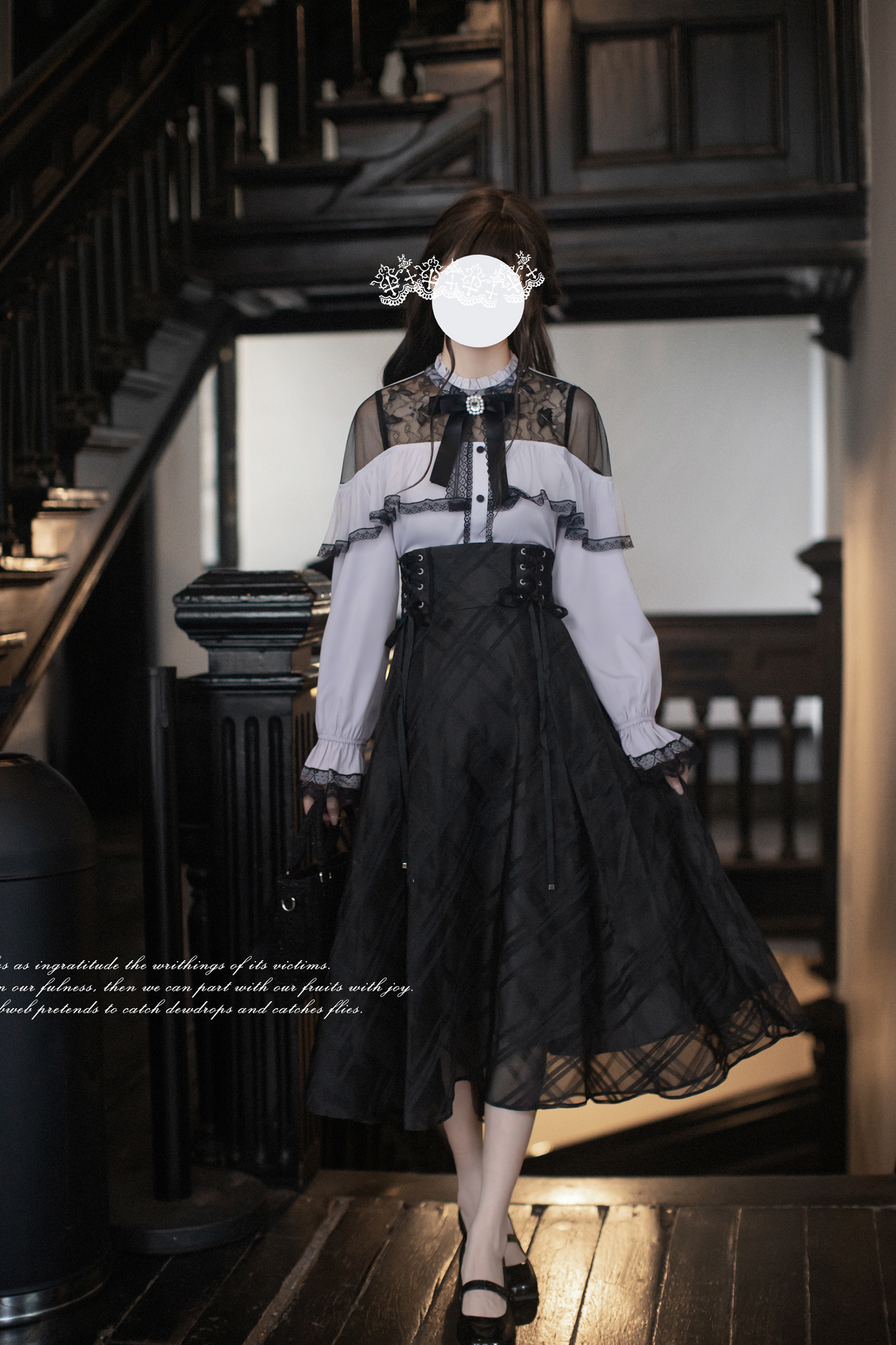 Long Skirt + Lace Shirt + Ribbon