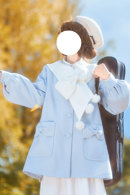 Heart Single Breasted Loose Wool Coat + Skirt