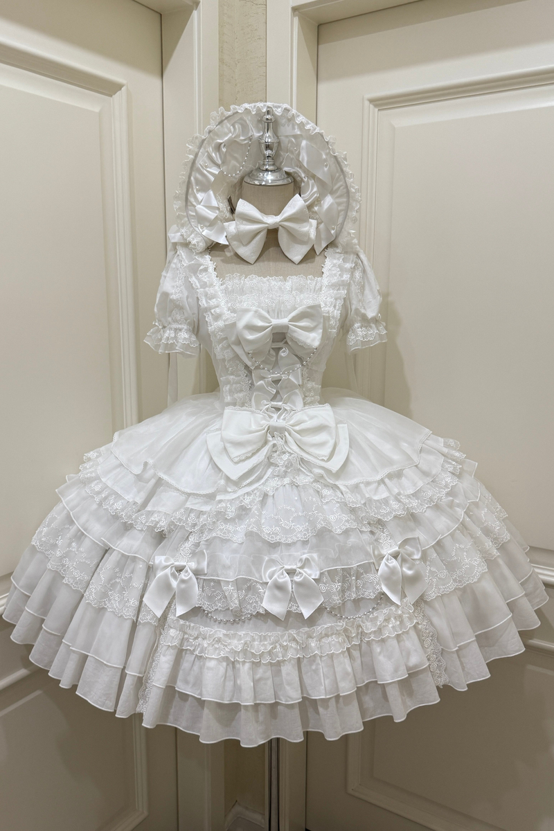 Sweetheart Ruffle Ribbon Lolita Dress + Bnt + Necklace + Princess Sleeve