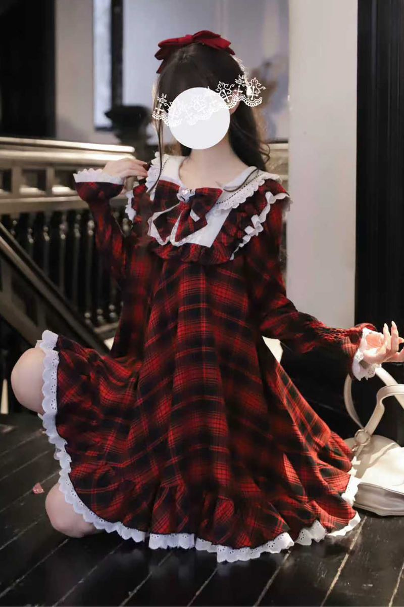 Berry Mousse Girly Plaid Dress