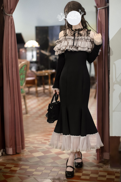 Voluminous Ruffle Off-shoulder Edge Fishtail Dress