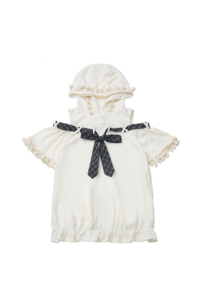 Off Shoulder Hoodie Top + Ruffled Top + Tiered Skirt + Camisole