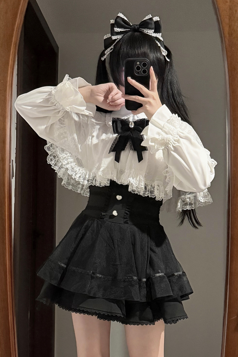 Lace Cape Two Piece Skirt + Lace Shirt