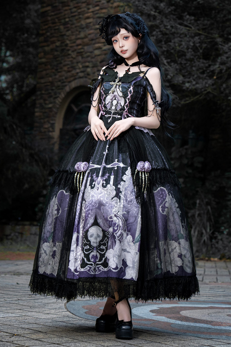 Gothic Style Dark Camisole Top + Dark Skull Skirt