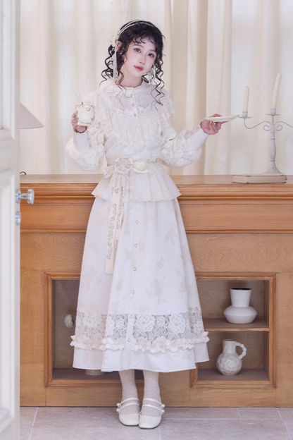 Lace Patchwork Top + Long Skirt + Belt