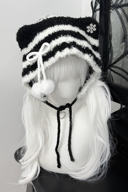 Cat Ear Striped Knit Hat