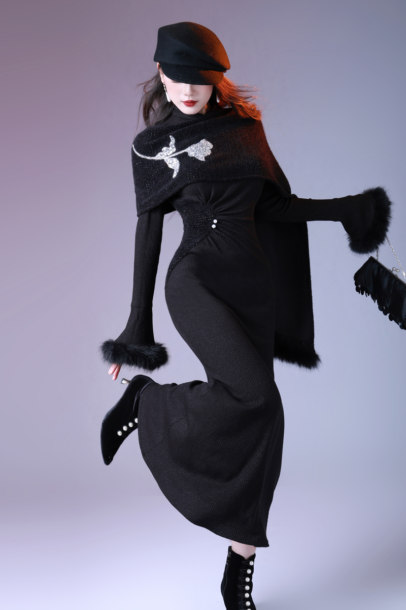 Shawl Faux Two-piece Mode Dress