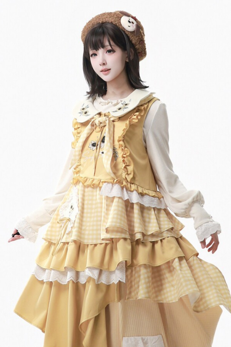 Yellow Ruffled Tank Top + Top + Skirt