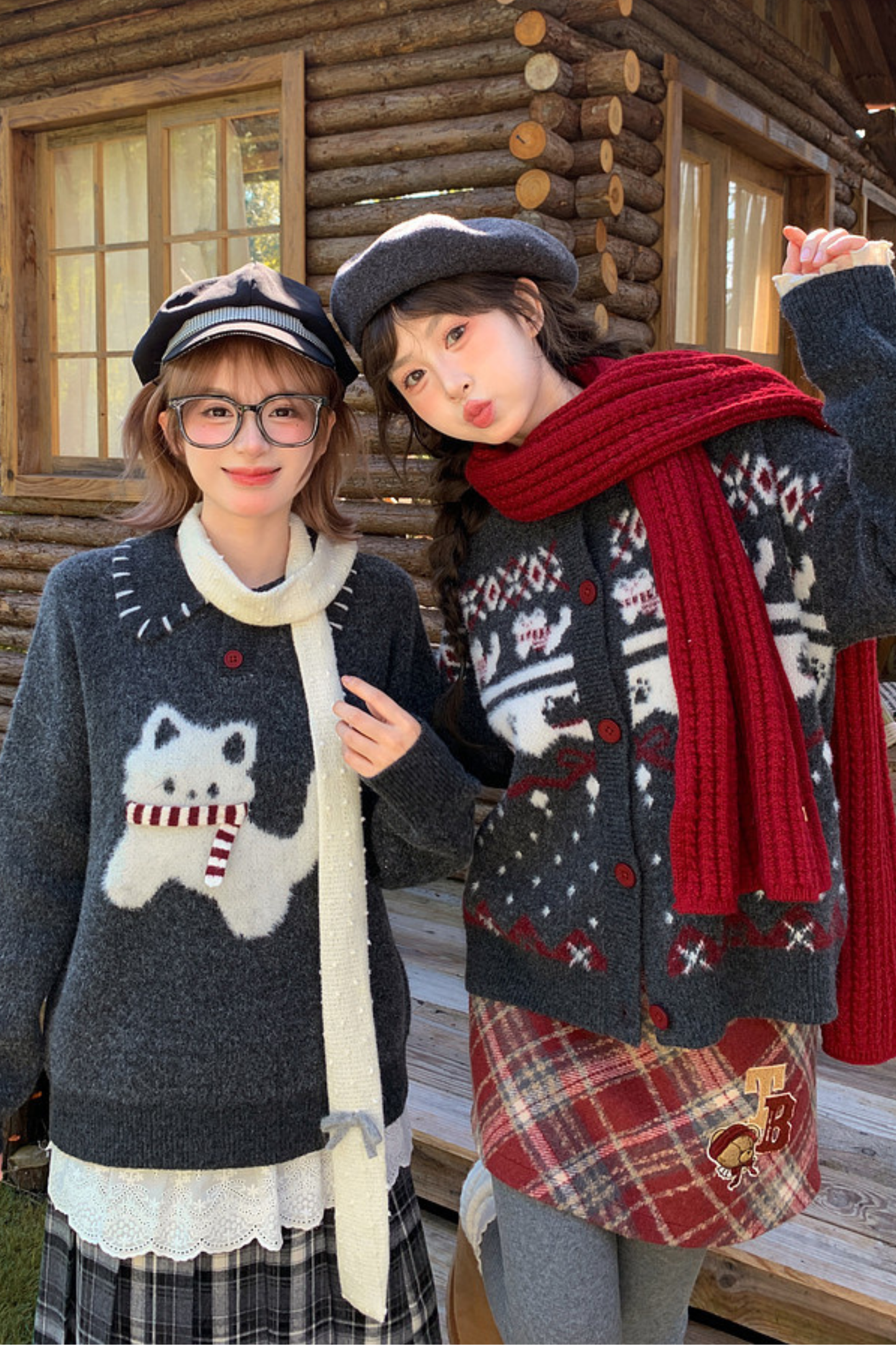 Cat Knit Sweater + Snowflake Cardigan