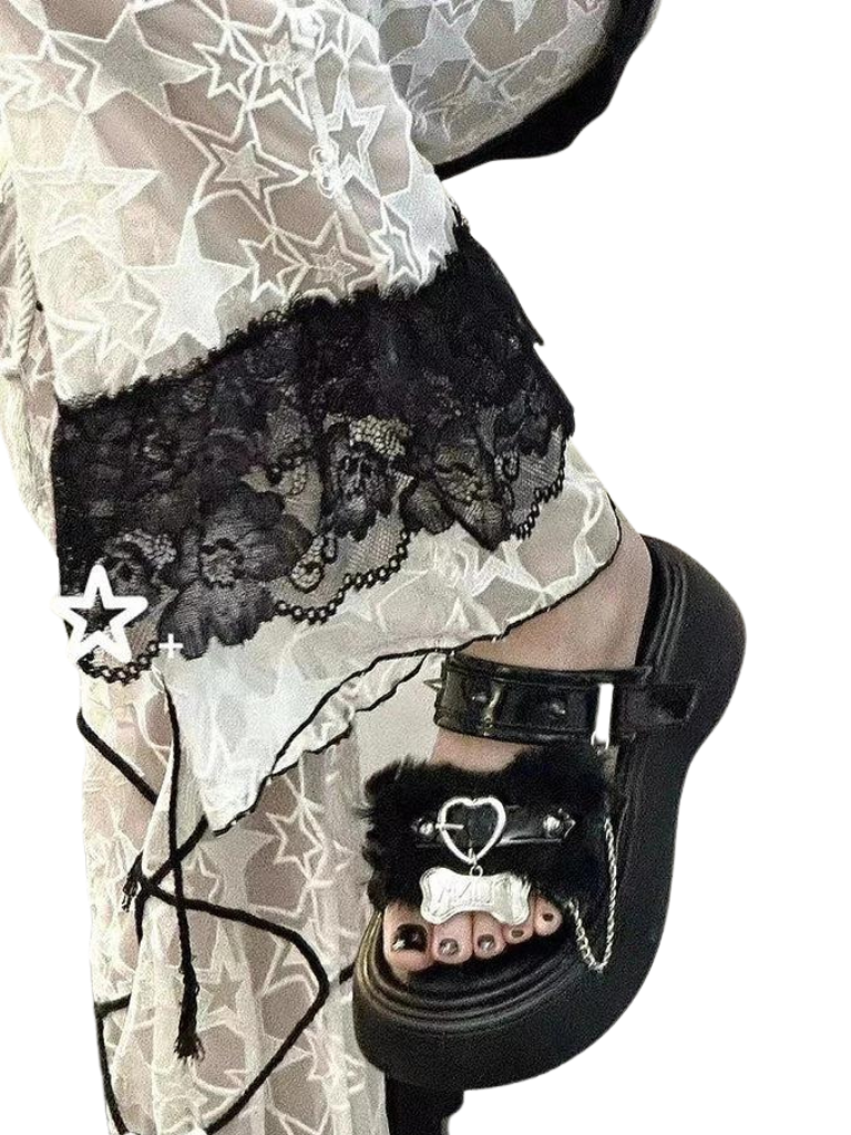Punk Rivet Fur Chain Platform Flat Sandal