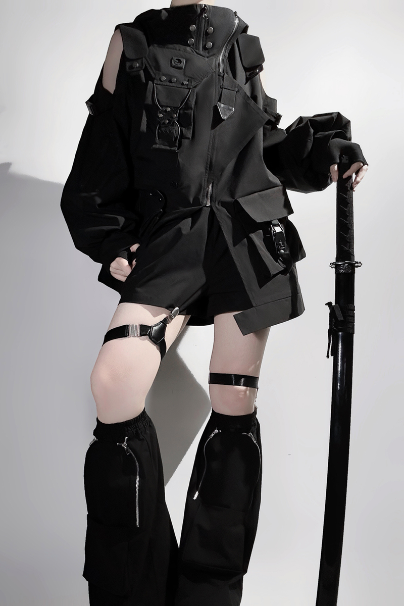 Dark Hooded Jacket + Shorts + Leg Covers