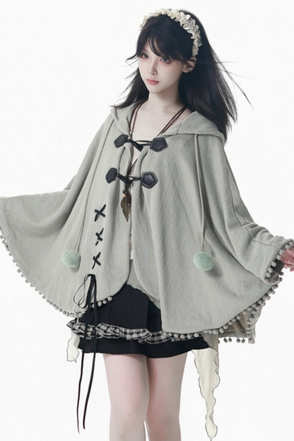 Plaid Ribbon Camisole Two Piece Jacket + Cape Coat + Skirt