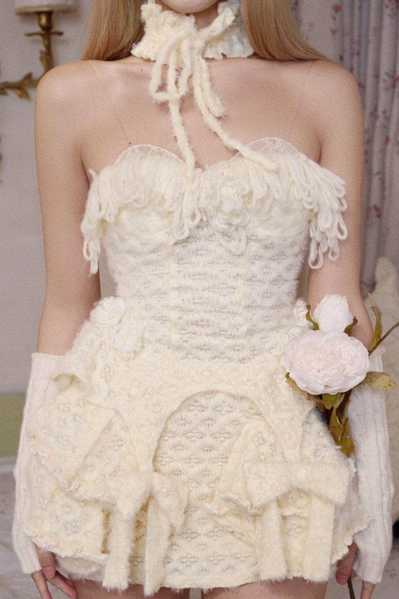 Fringe Knit Corset + Fur Hat