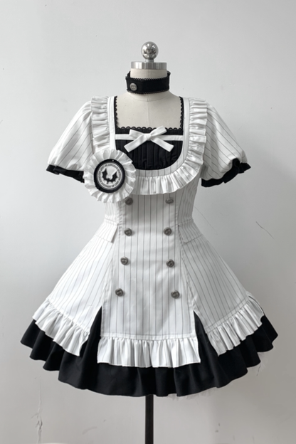 Gothic Lolita Striped Dress + Headband + Clip