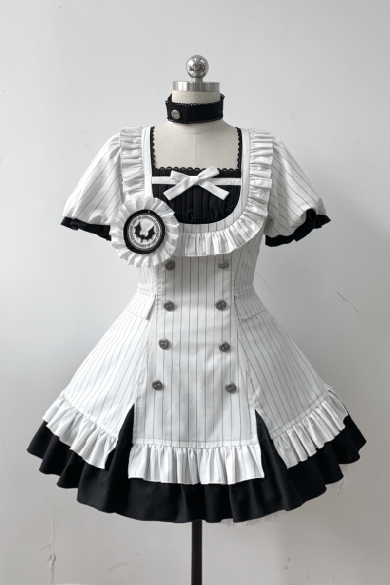 Gothic Lolita Striped Dress + Headband + Clip