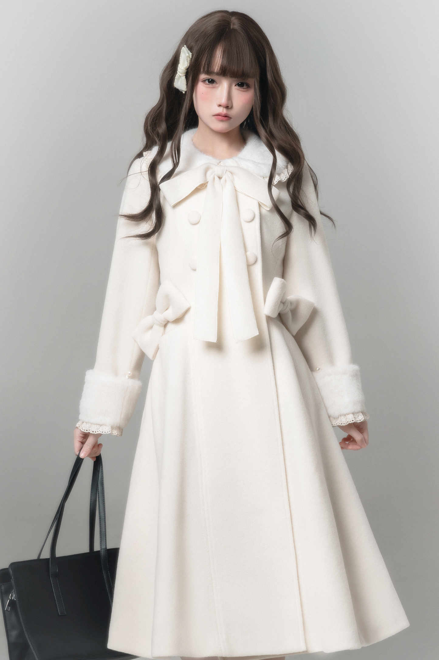 White Snow Long Coat + Shirt + Skirt