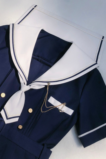 Retro College Sweet Sailor Dress + Tie + Brooch