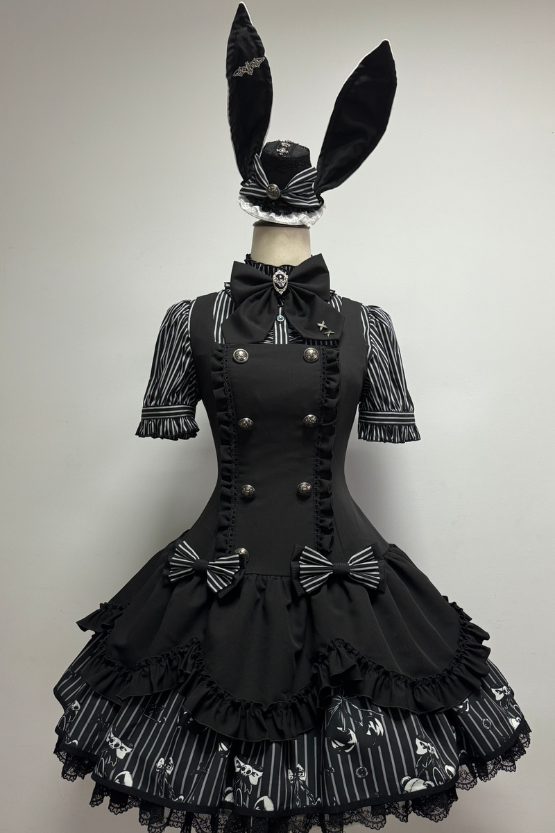[pre-order Deadline: March 20] Rabbit Gothic Vampire Lolita Skirt + Striped Shirt + Hat