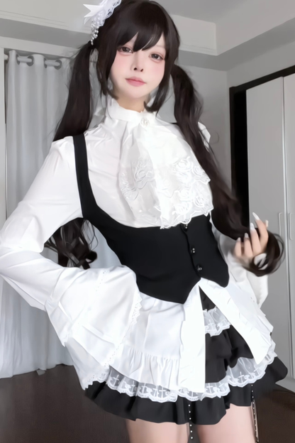 Ruffle Flutter Sleeve Top + Tiered Skirt