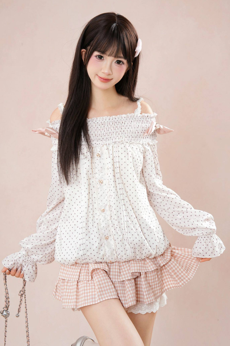 Polka Dot Balloon Sleeve Top + Tiered Skirt