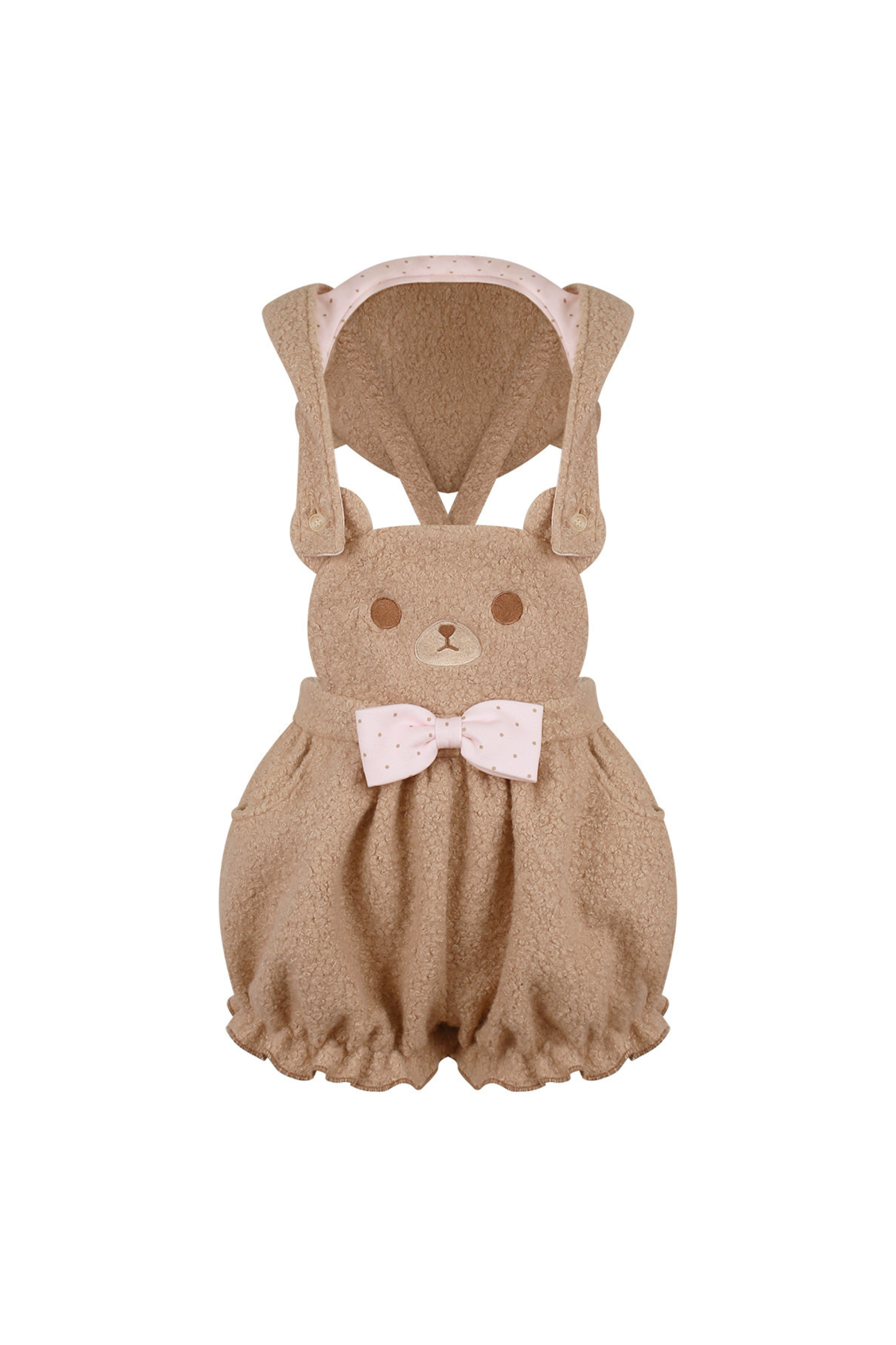 Milk Tea Bear Hooded Overalls + Top