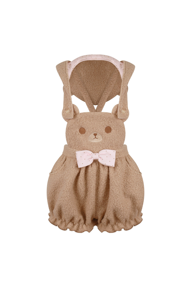 Milk Tea Bear Hooded Overalls + Top