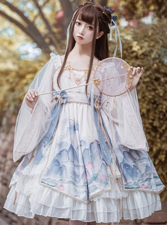 Layered Ruffle Kimono Dress With Attached Collar