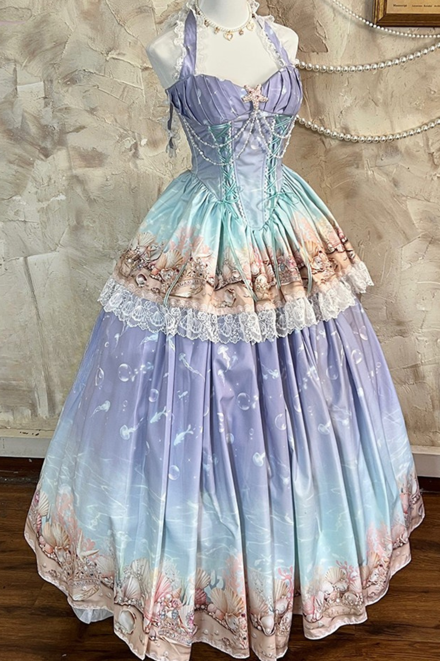 Gradient Bubble Halter Neck French Dress + Skirt