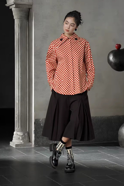 Retro Plaid Playing Card Design Blouse