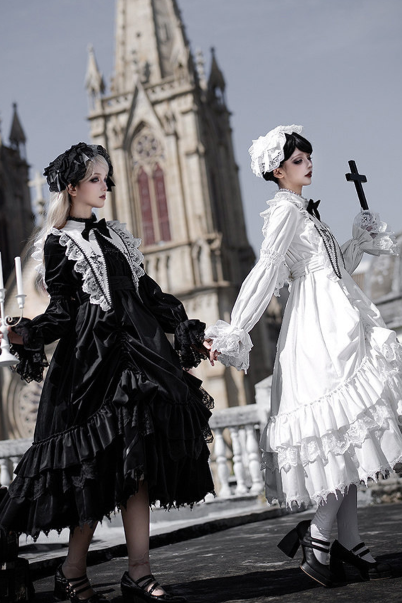 Gothic Doll Multi-tiered Dress + Belt + Fake Collar + Hairband