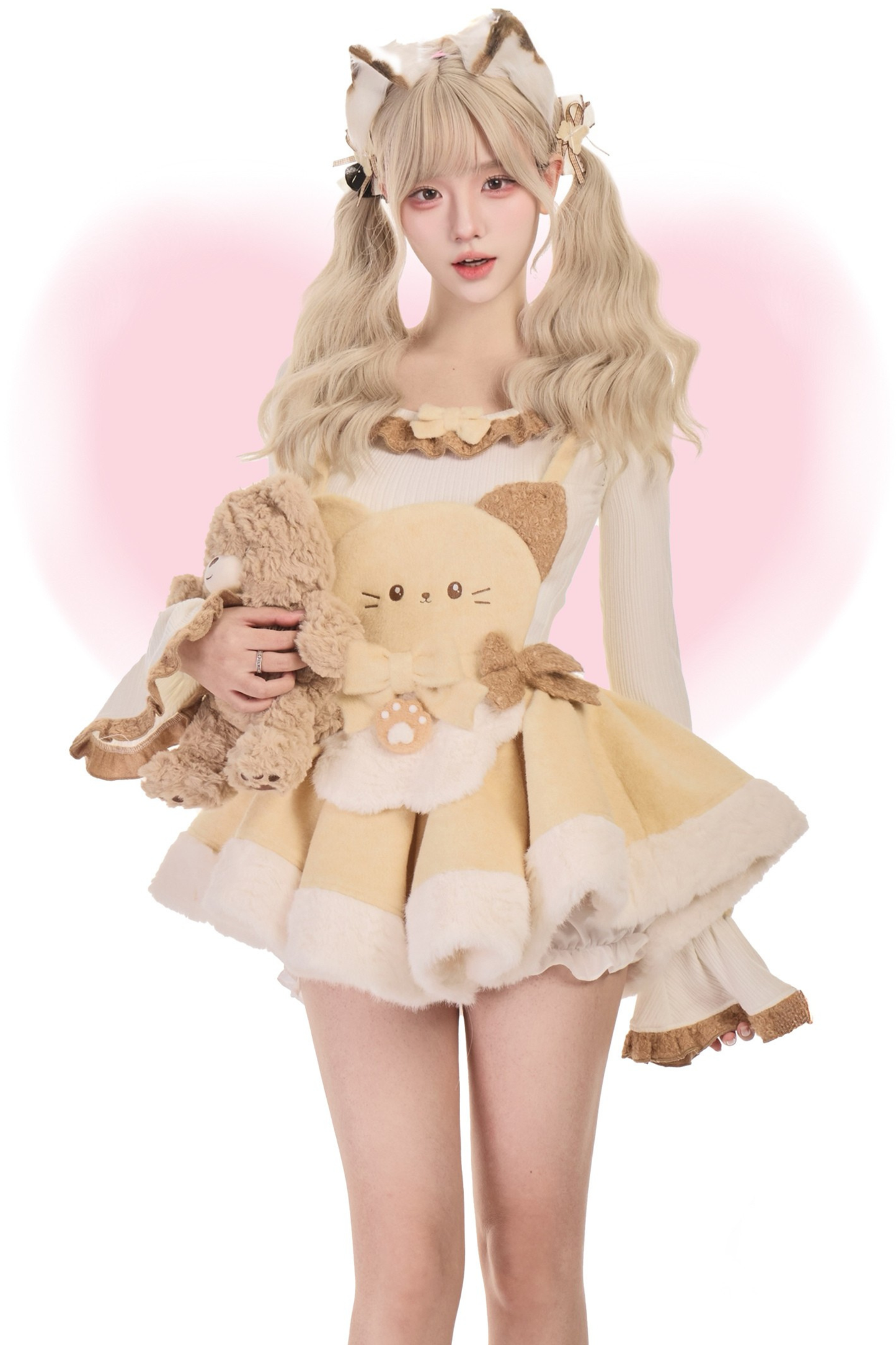 Knit Top + Brooch Kitten Suspender Skirt + Cape