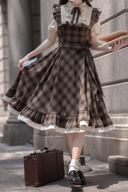 Retro Plaid Flared Dress + Ribbon Tie