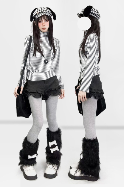 Striped High Neck Slim Top