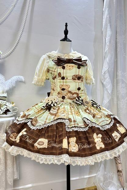 Bear Tea Party Lolita Dress + Jumper Skirt + Shirt + Headband + Brooch + Apron