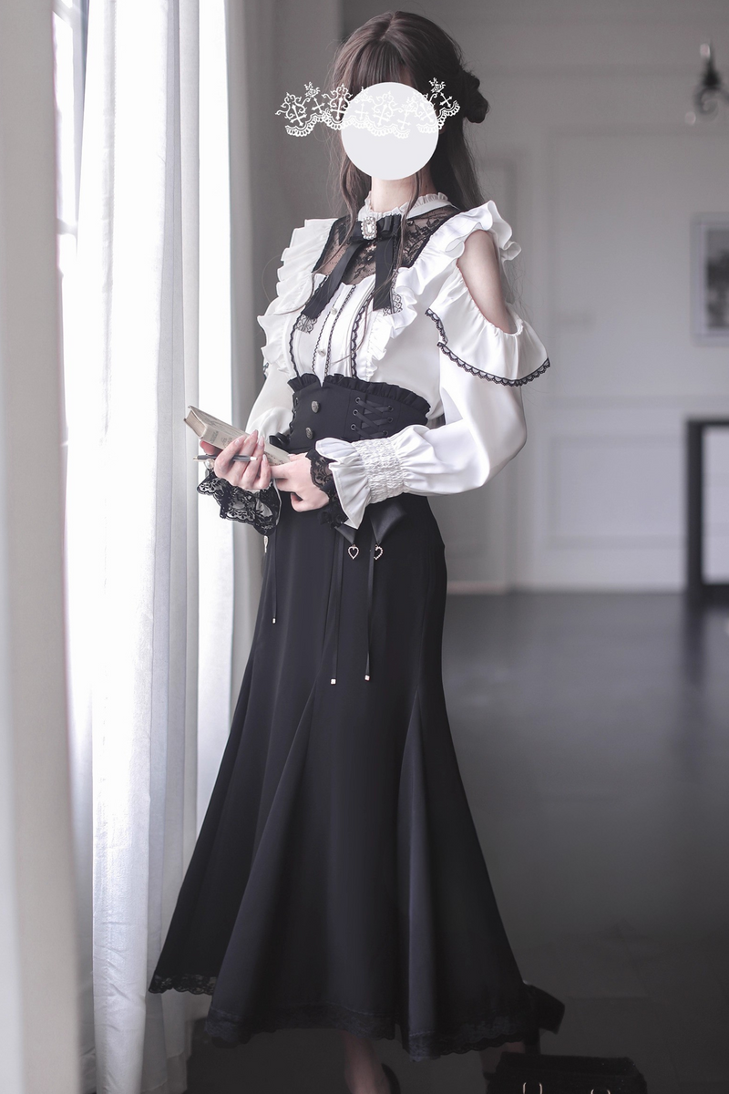 Ribbon Off-the-shoulder Shirt + Mermaid Skirt