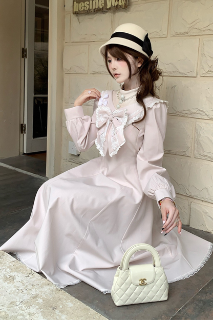 Sweet Ribbon Flare Long Dress