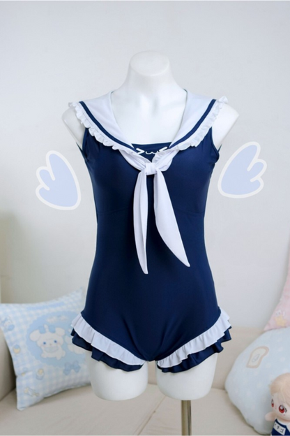 Ruffled Sailor School Swimsuit