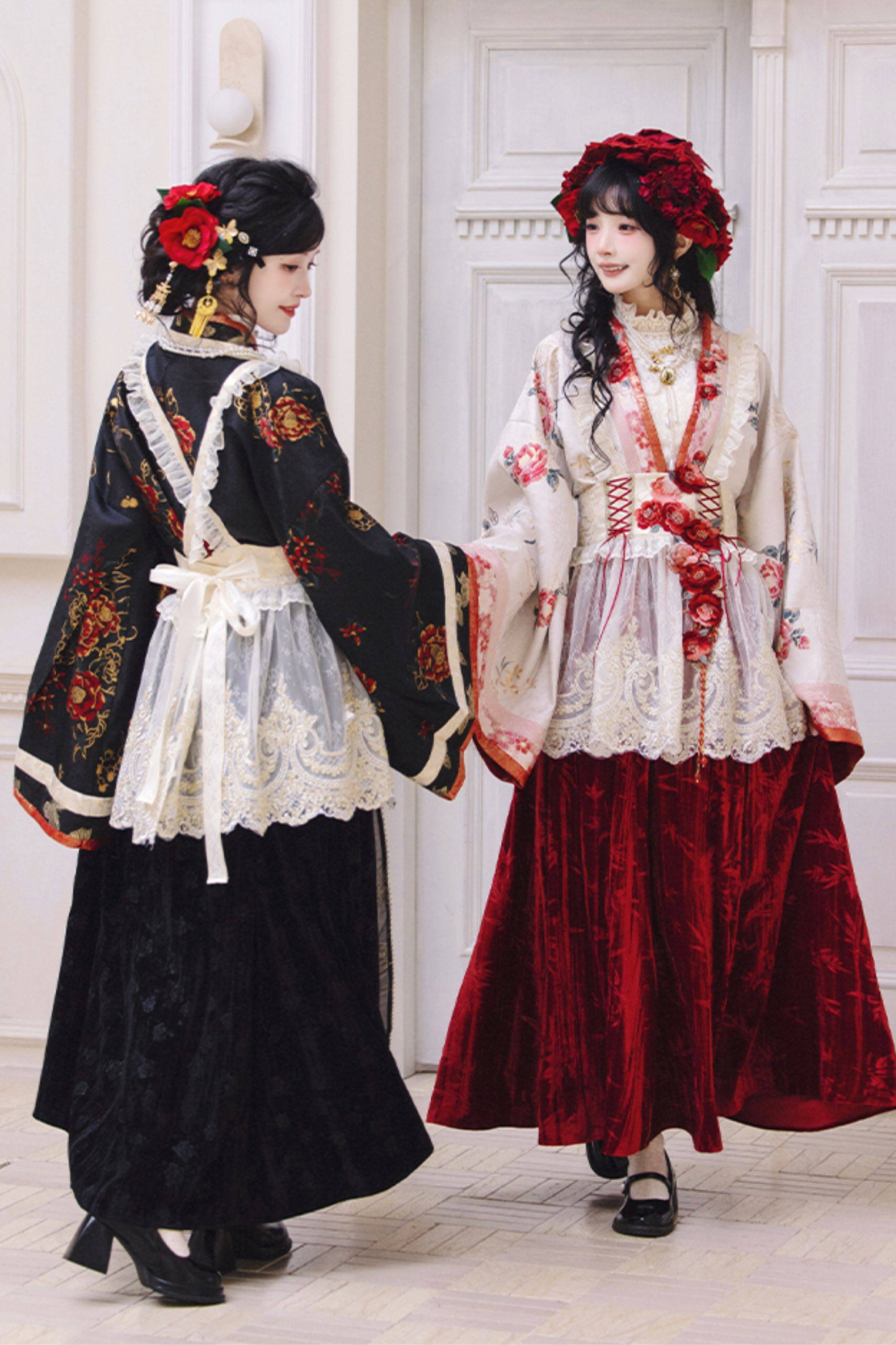 Chinese-style Design Top + Long Skirt + Apron